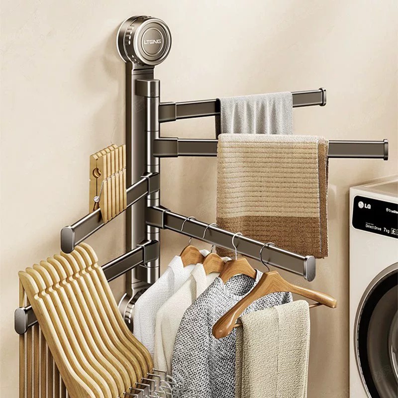 Strong suction cup rotating towel rack, wall-mounted foldable multi-bar ...
