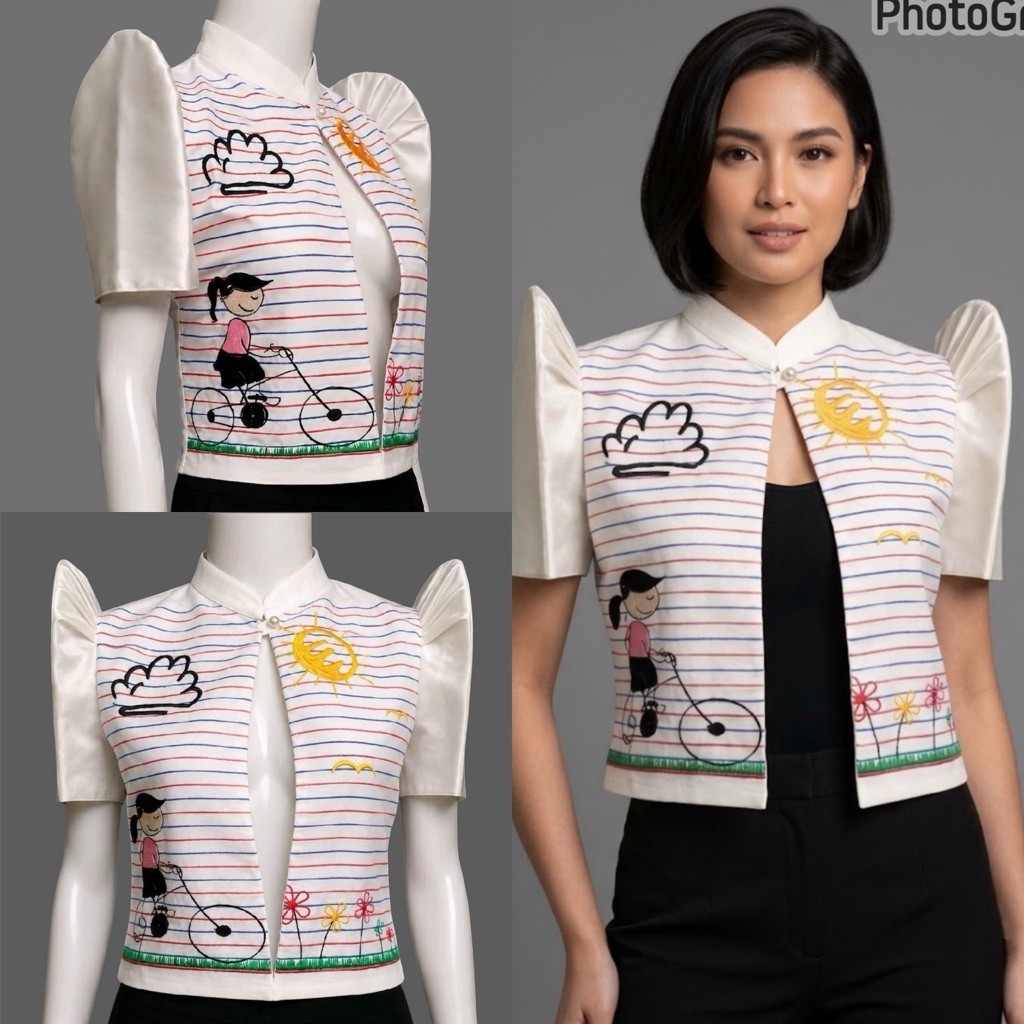 Modern Filipiniana Bolero w/ Embroidery paper design pinaJUSILYN Fabric ...