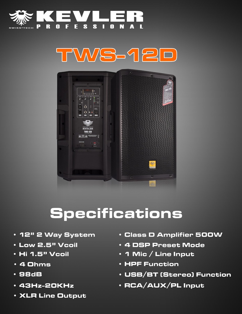 Kevler 500w Passive Speakers KEVLER TWS Series 12