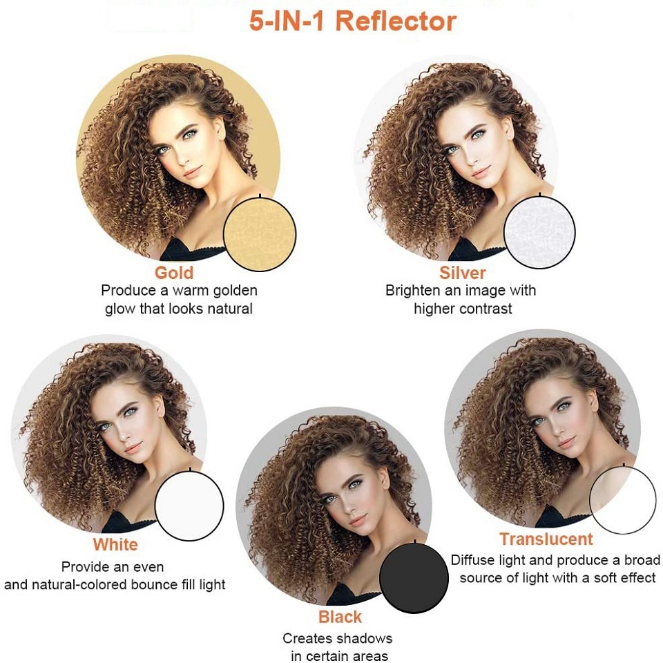 5 in 1 Reflector Photography 60/80/110CM Portable Light Diffuser Round ...