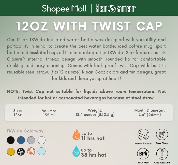 Klean Kanteen TKWide Insulated Stainless Steel Tumbler w/ Twist Cap