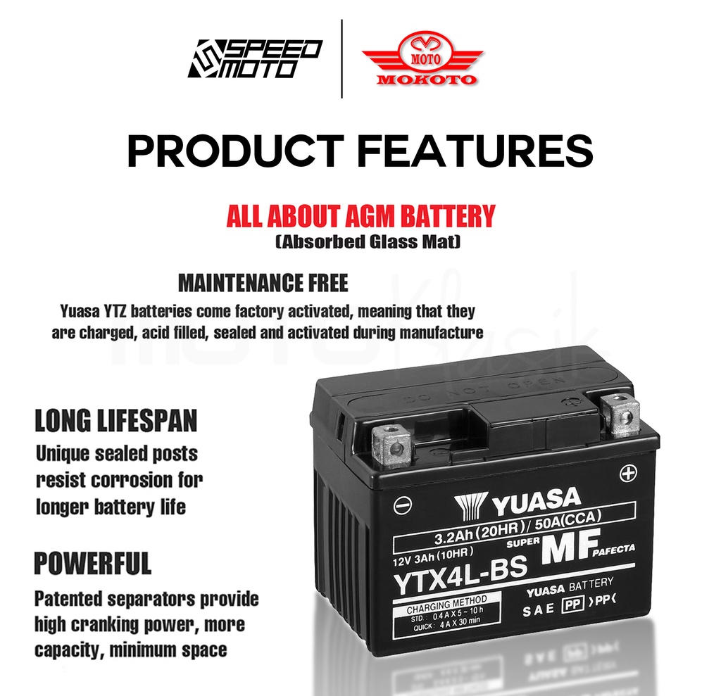 ORIGINAL YUASA BATTERY YTX4L-BS MOTORCYCLE BATTERY (MF4L-B) | Shopee ...