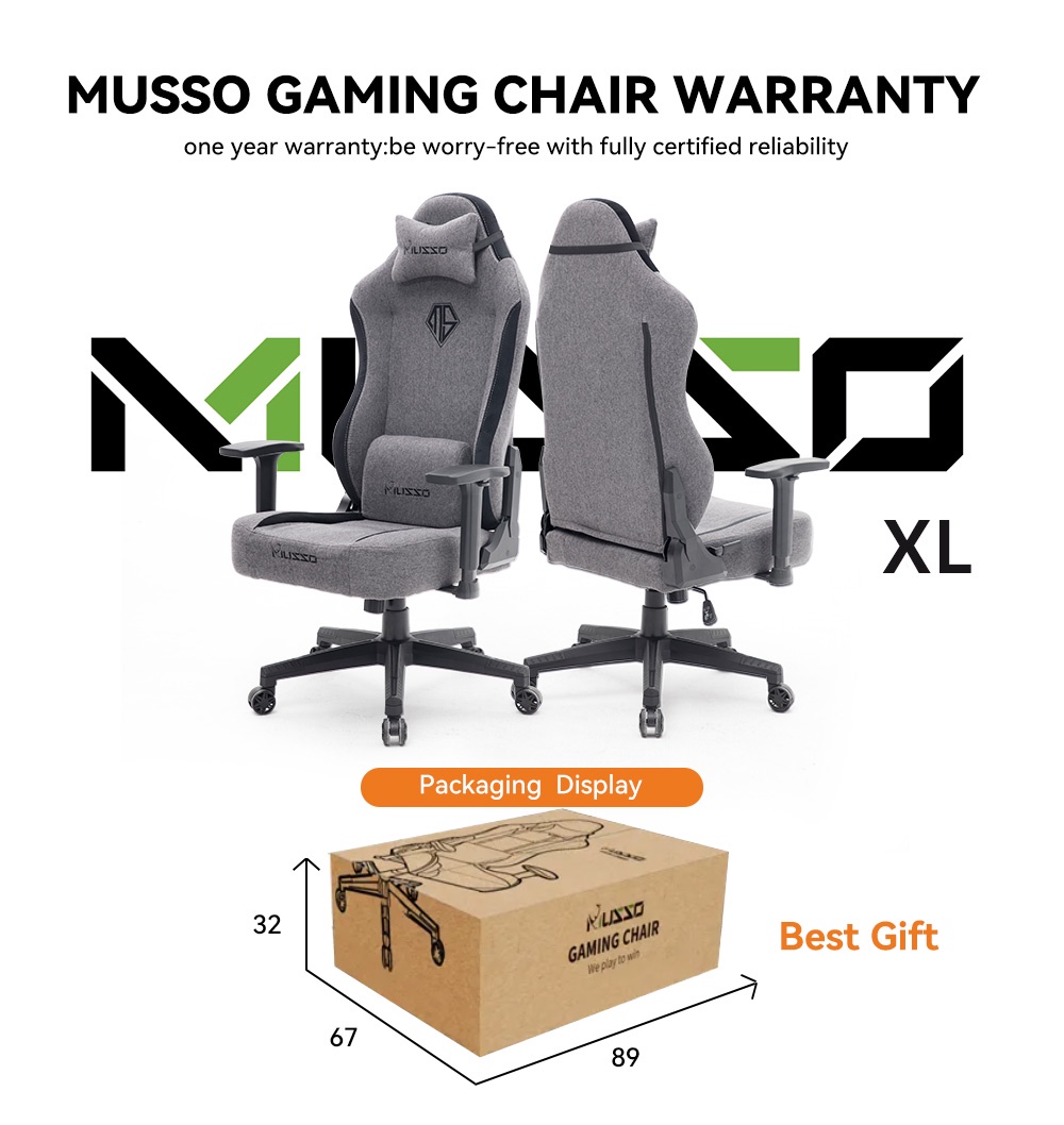 MUSSO Aeolus Series 199A XL Fabric Gaming Chair with Wide Seat