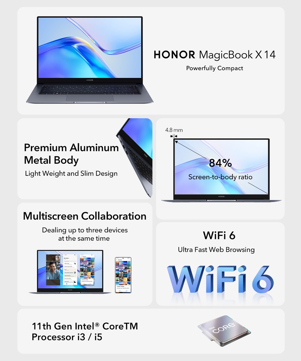HONOR MAGIC BOOK X14 i3 1115G4 | 8GB+256GB Laptop with FREE Backpack ...