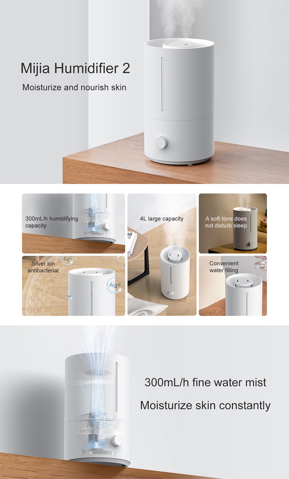 Xiaomi Mijia Humidifier 2 Silver Ion Anti-Bacterial Material 4L Water ...