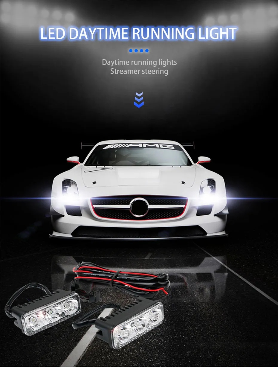 SEAMETAL Universal 6000K Car Light DRL Daytime Running Light LED Fog ...