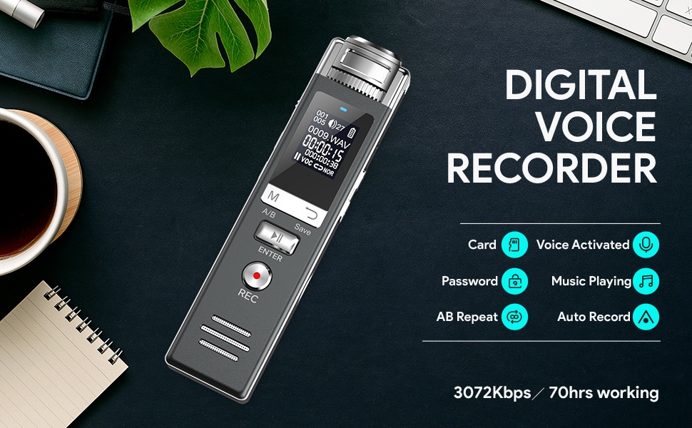 Digital Voice Activated Recorder with Playback MP3 Player Audio ...