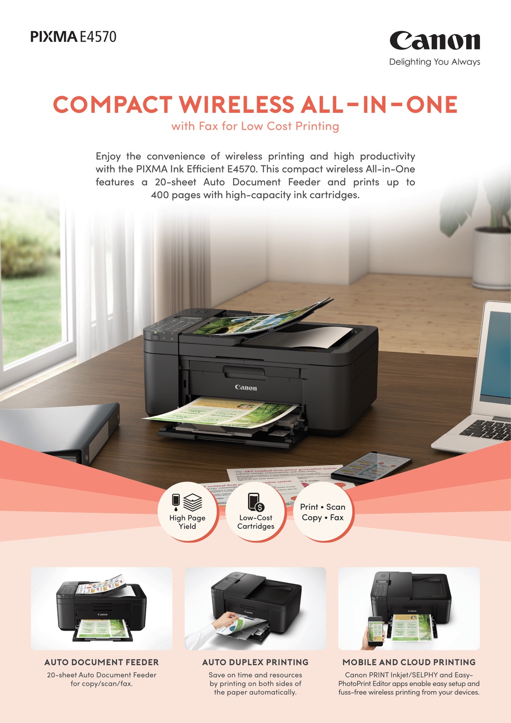 Canon PIXMA E4570 Compact Wireless All-In-One Inkjet Printer & Fax ...