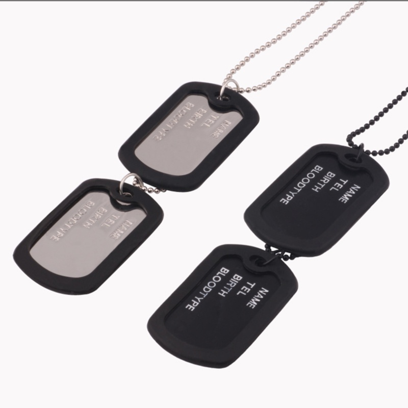 Military Army Style Black 2 Dog Tags Chain Mens Pendant Necklace can't ...