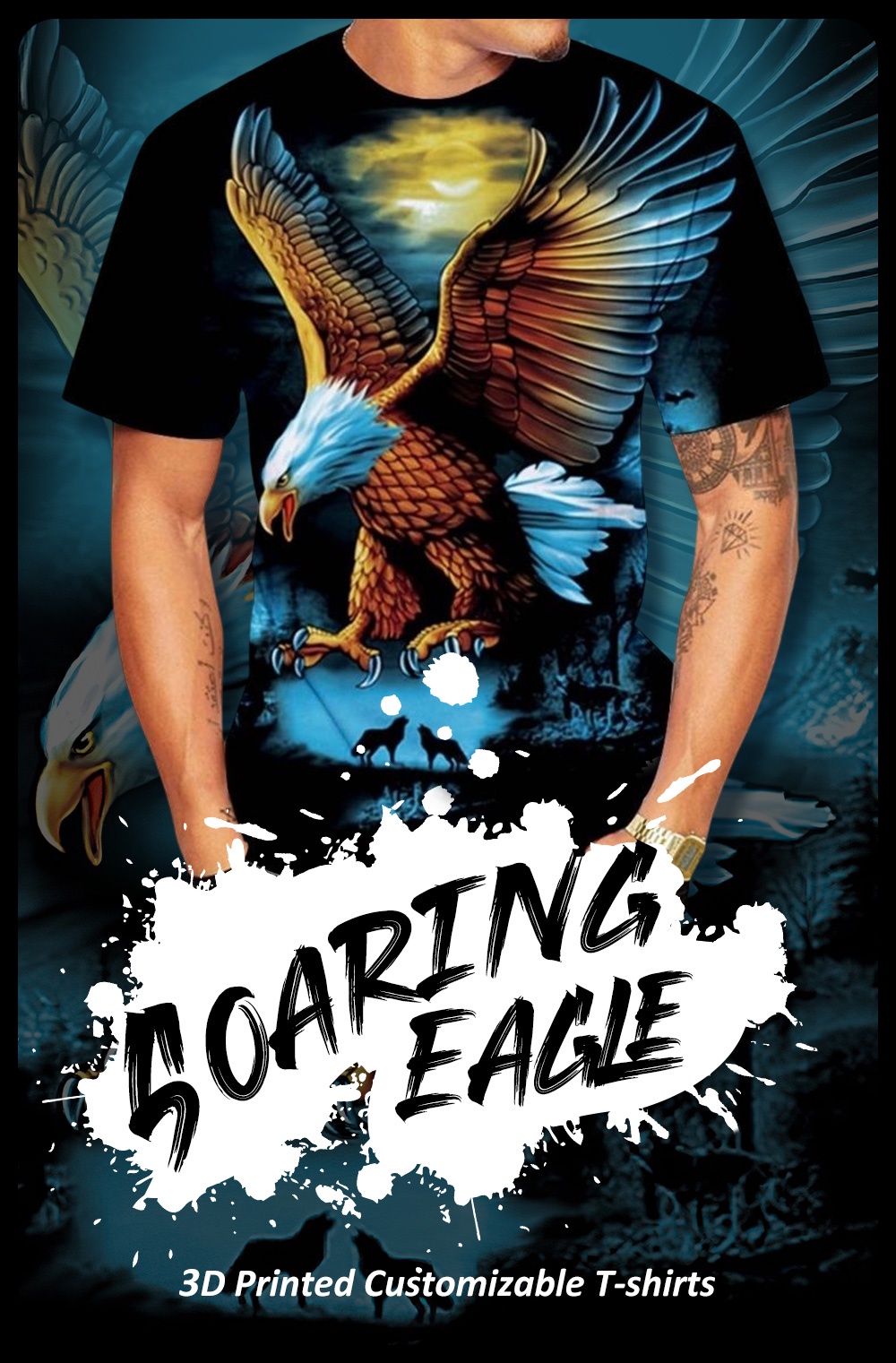 3D Sports Short Sleeves Eagle 3D Printing Men's T-Shirt Summer Animal Men's  Sho