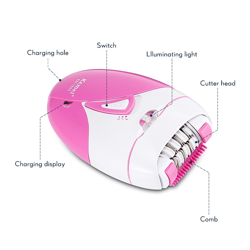Kemei Epilator Female Rechargeable Hair Removal Machine Electric Lady