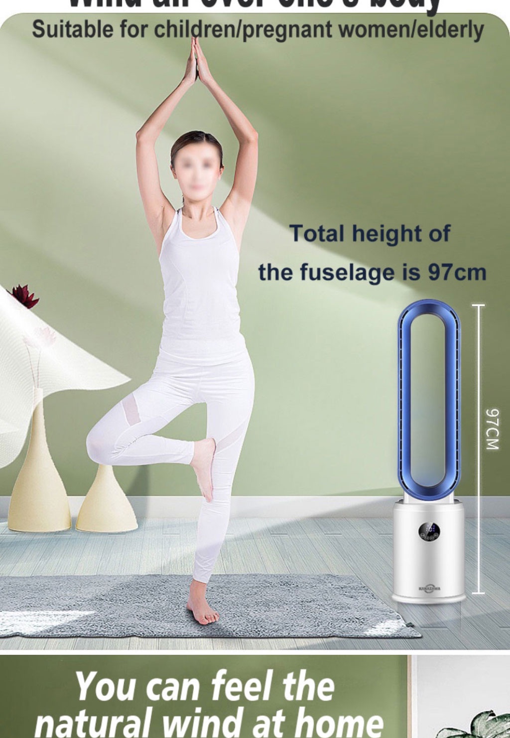 KANAZAWA Electric Bladeless Fan with Remote Control and Air Filtration