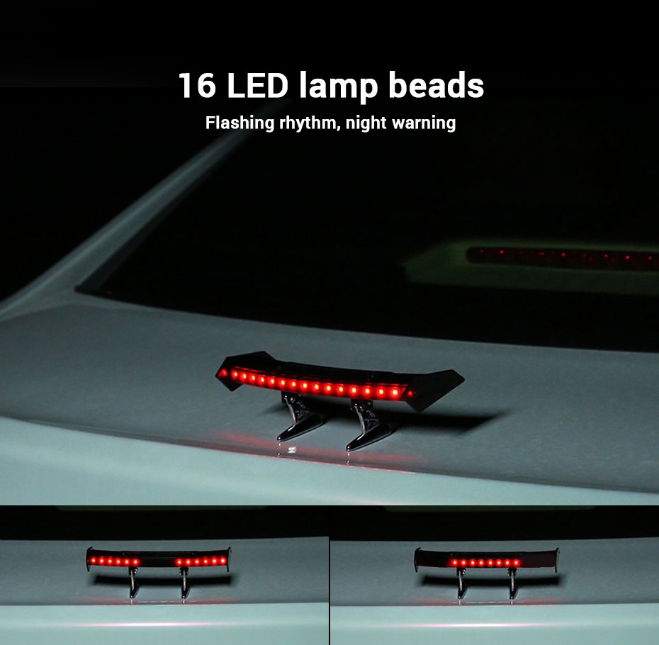 Mini Solar Car Rear Spoiler Light 12V Flashing Warning Light Adjustable ...