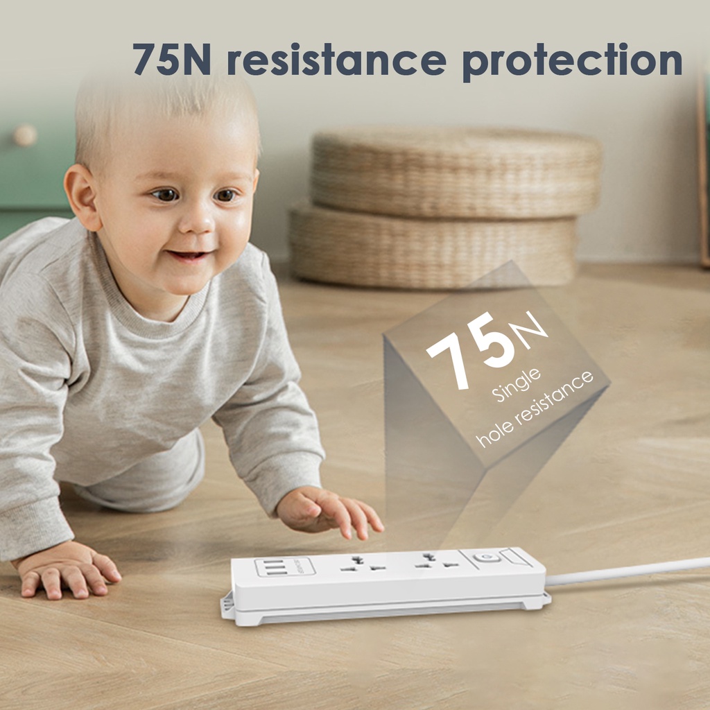 Deli 2M Power Strip Universal Triple Electirc Socket With 3 USB Port