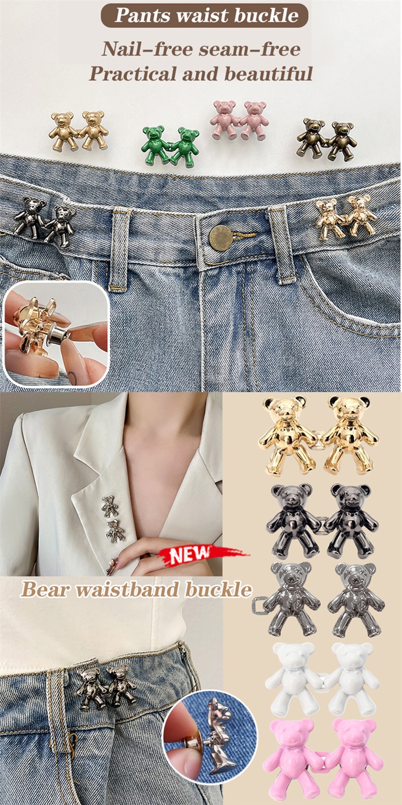Women's Brooch Set Tighten Waist Brooches for Women Skirt Pants Jeans