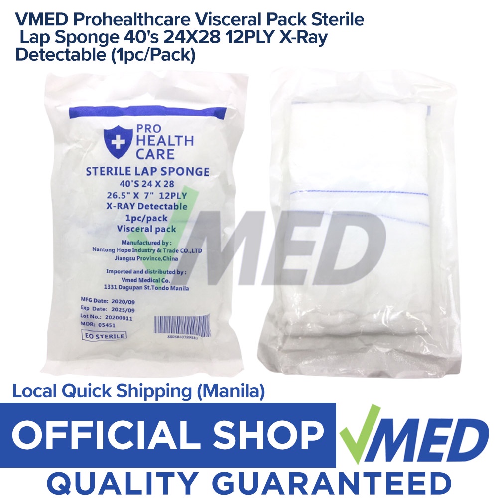 VMED Prohealthcare Visceral Pack Sterile X-Ray Detectable Lap Sponge 26 ...