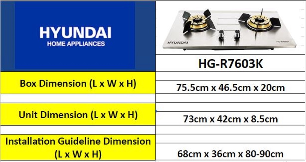 HYUNDAI Double Burner Stainless Steel Built in Gas Stove HGR7603K