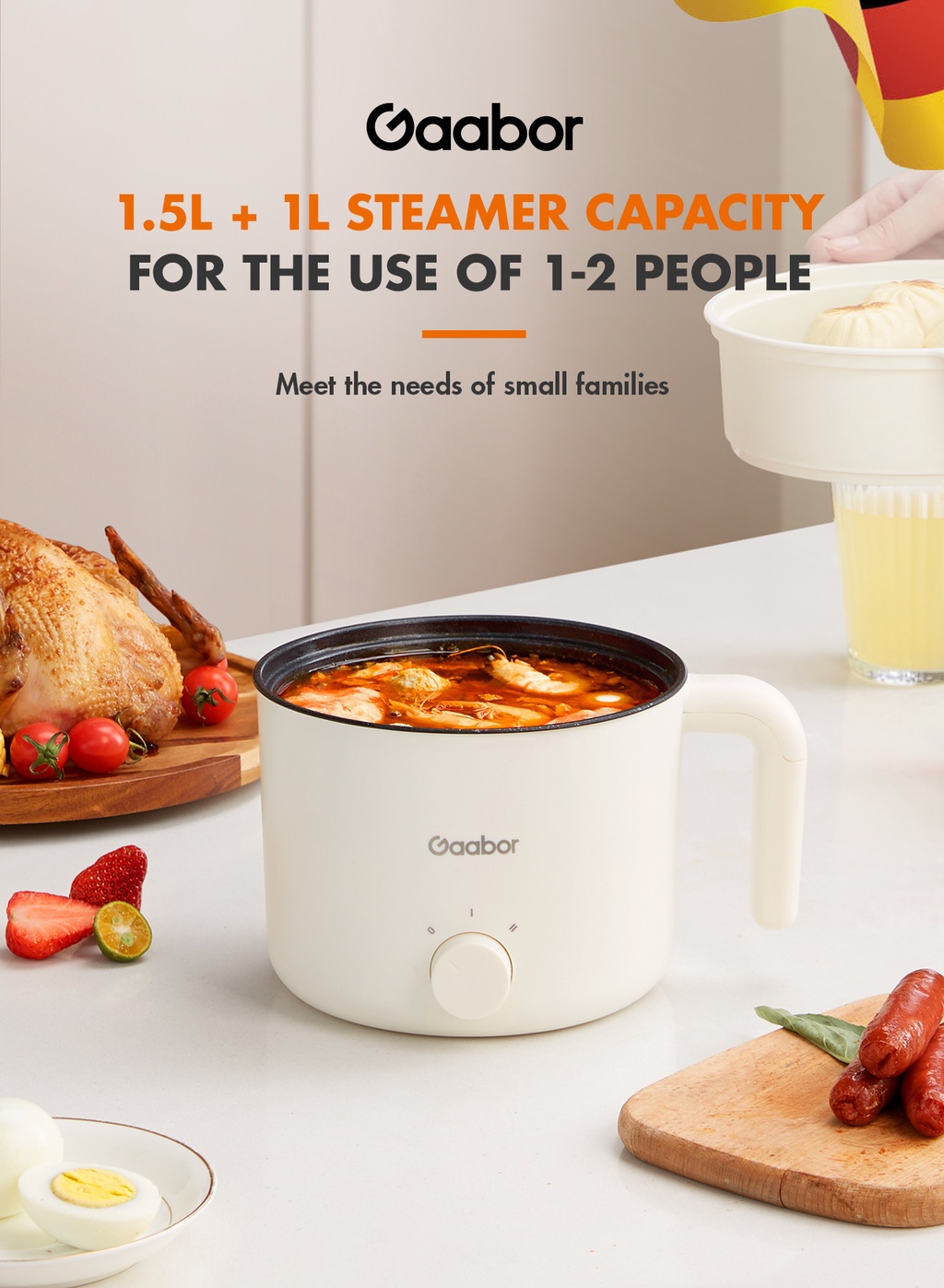 Gaabor Mini Rice Cooker, 1.8L/2.5L Multifunction Cooker NonStick