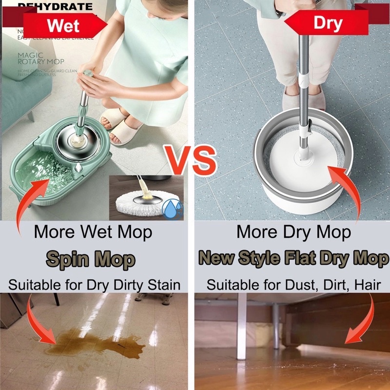 【Gift】Mop with spinner and Bucket Clean Dirty Water Separation Self ...