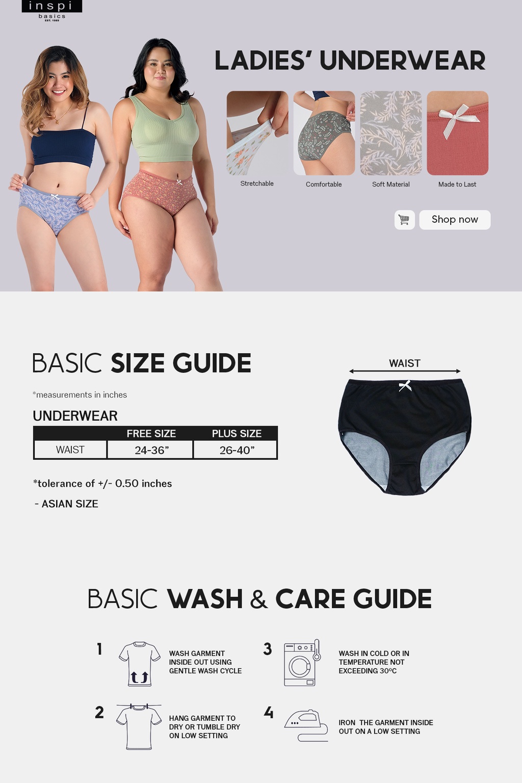 INSPI Basics 3pcs Panty for Women Slim Size Set Cotton Underwear IXB