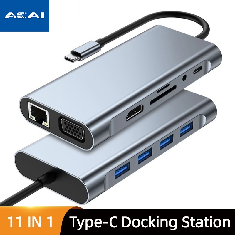 ACAI USB C Hub Adaptor Laptop Type C 11 in 1 RJ45 Connector VGA Cable ...