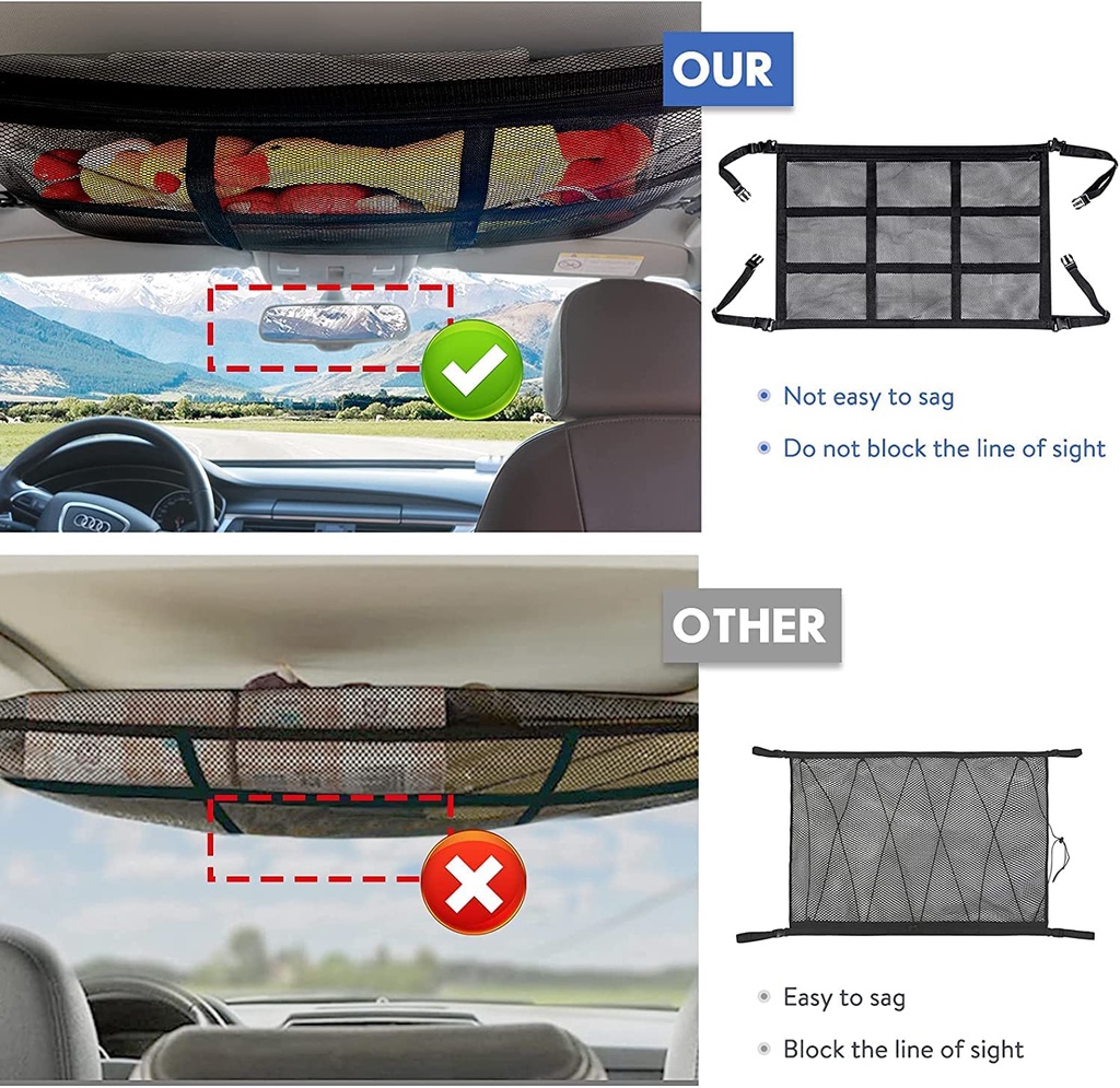9/30 Grids Car Ceiling Mesh Cargo Net Strong Load-Bearing Car Roof ...