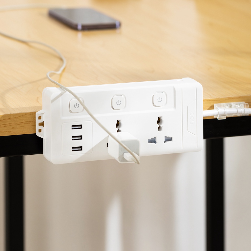Deli 2M Universal Extension Socket Power Socket Independent Switch USB ...
