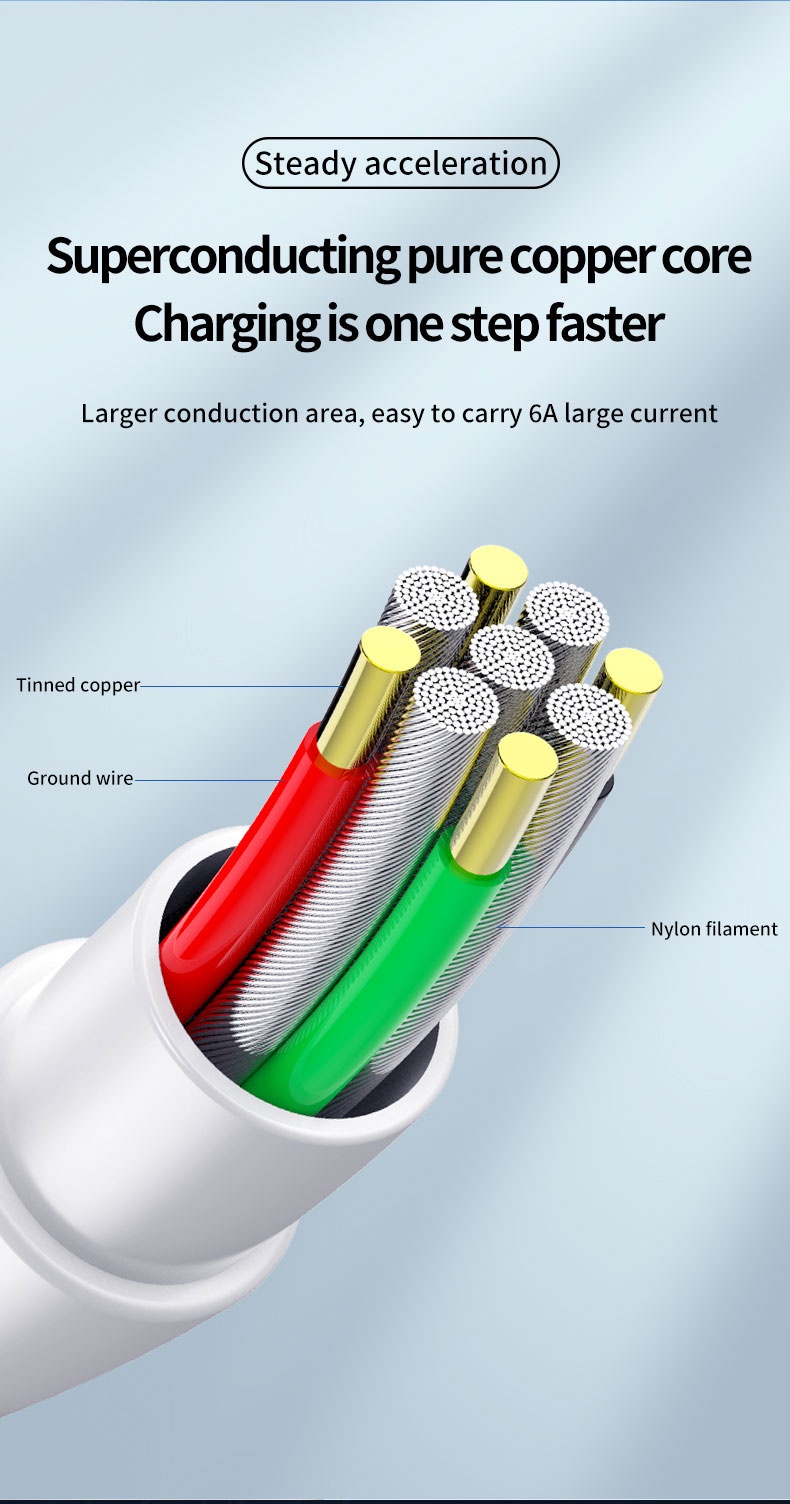 66W fully compatible fast charge 6A to C type Android USB data cable ...