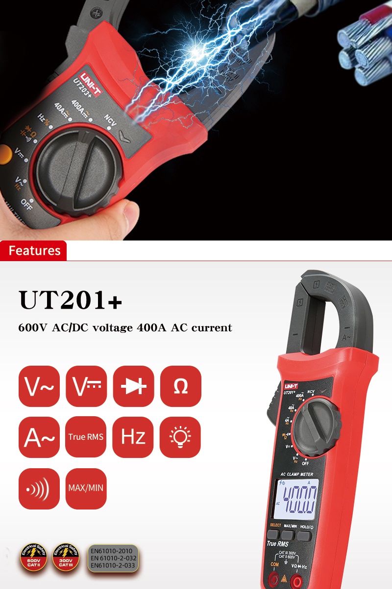 UNI-T UT201+ UT202+ UT202A+ UT203+ UT204+ 400-600A Digital Clamp Meter ...