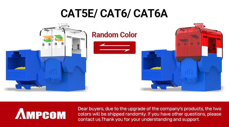 AMPCOM CAT6A UTP RJ45 Keystone Jack - Confezione 12 Pezzi, Tool-less, Placcati Oro 50u, 10Gbps - 3
