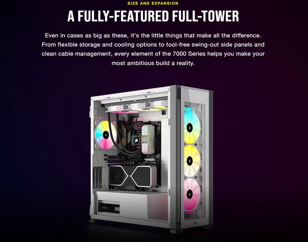 CORSAIR 7000X Full Tower ATX PC Case iCUE RGB Slide-On Tempered 9 Drive ...