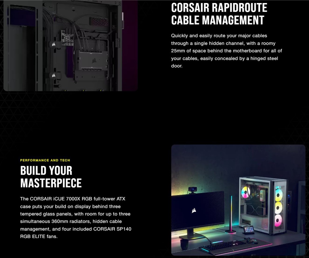 CORSAIR 7000X Full Tower ATX PC Case iCUE RGB Slide-On Tempered 9 Drive ...