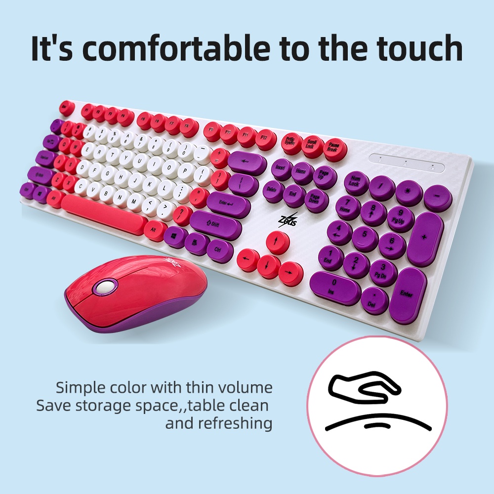 Zeus K-200 Rainbow Slim 2.4GHz Wireless Keyboard And Mouse Set W/ USB ...