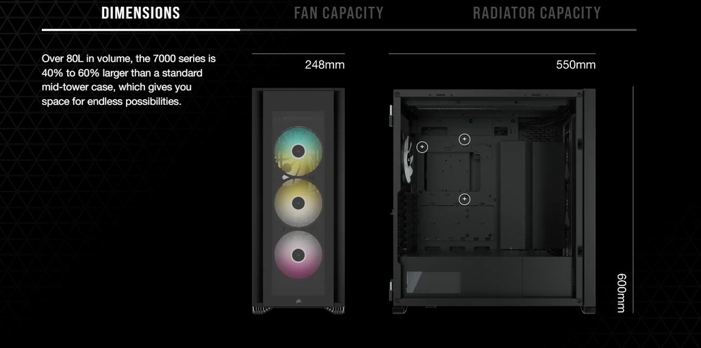 CORSAIR 7000X Full Tower ATX PC Case iCUE RGB Slide-On Tempered 9 Drive ...