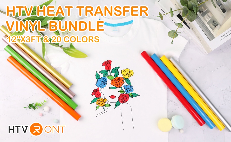HTVRONT 20 Rolls Htv Heat Transfer Vinyl Bundle 12''X3ft/30x150cm Easy ...