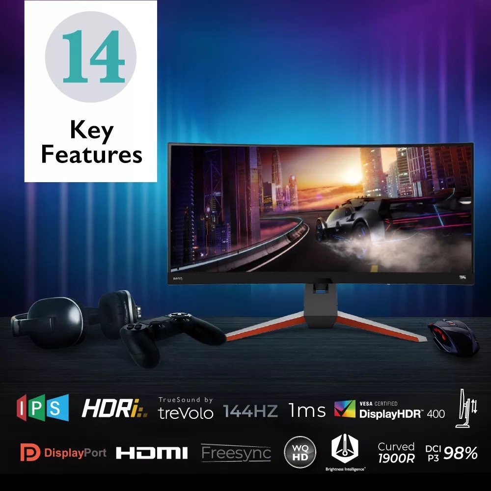 BenQ Mobiuz EX3415R 3440x1440 QHD Ultrawide Curved IPS 144Hz 1ms HDRi FreeSync Gaming Monitor 34