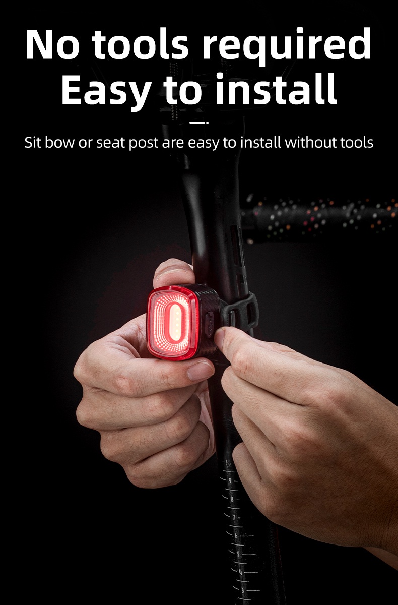 ROCKBROS Bike Tail Light - Anti-Lost Brake Sensing USB Rechargeable LED Safety Light For Night Riding
