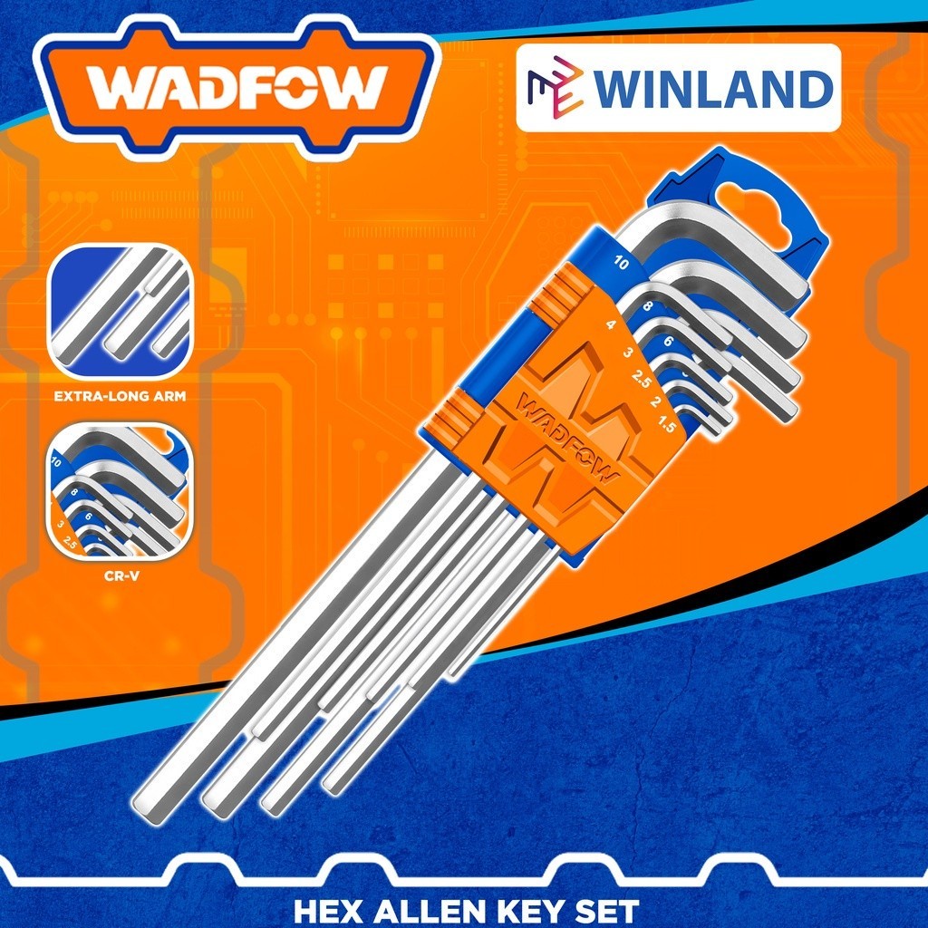 Wadfow by Winland Long Arm 9Pcs Hex Allen Key Set With Cr-V Material ...