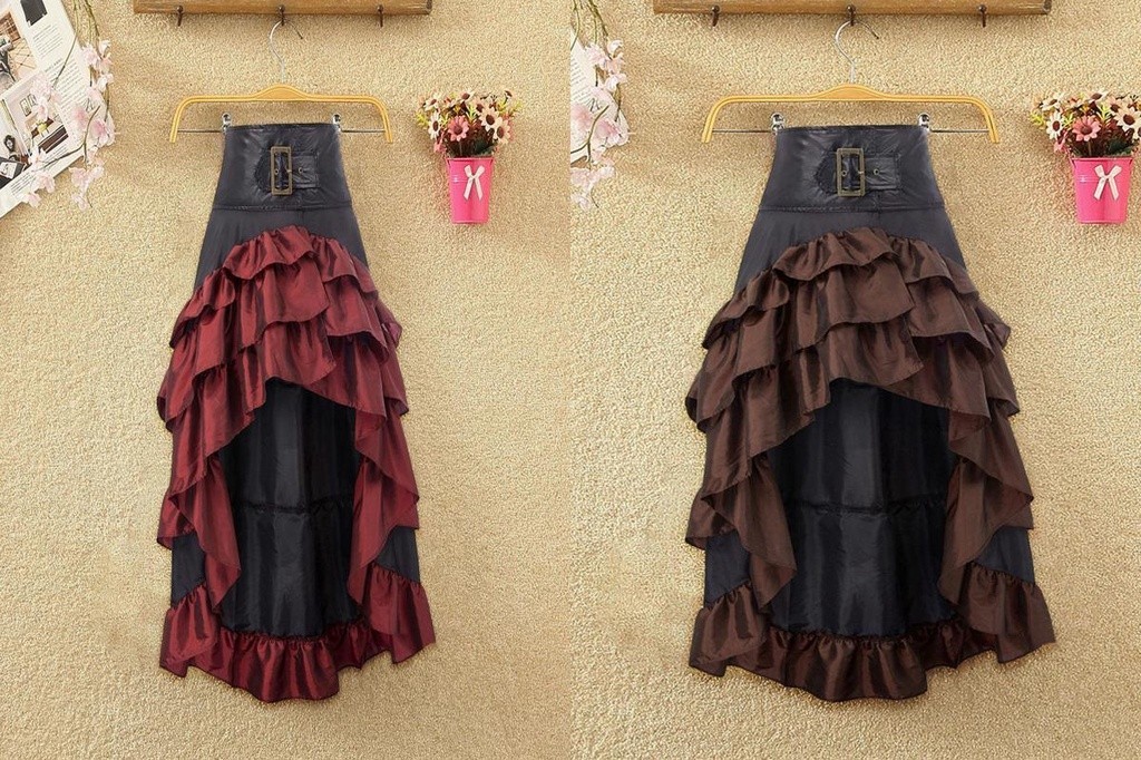 [deepsea] Retro Colorblock Skirt Lightweight Skirt Vintage High Waist ...