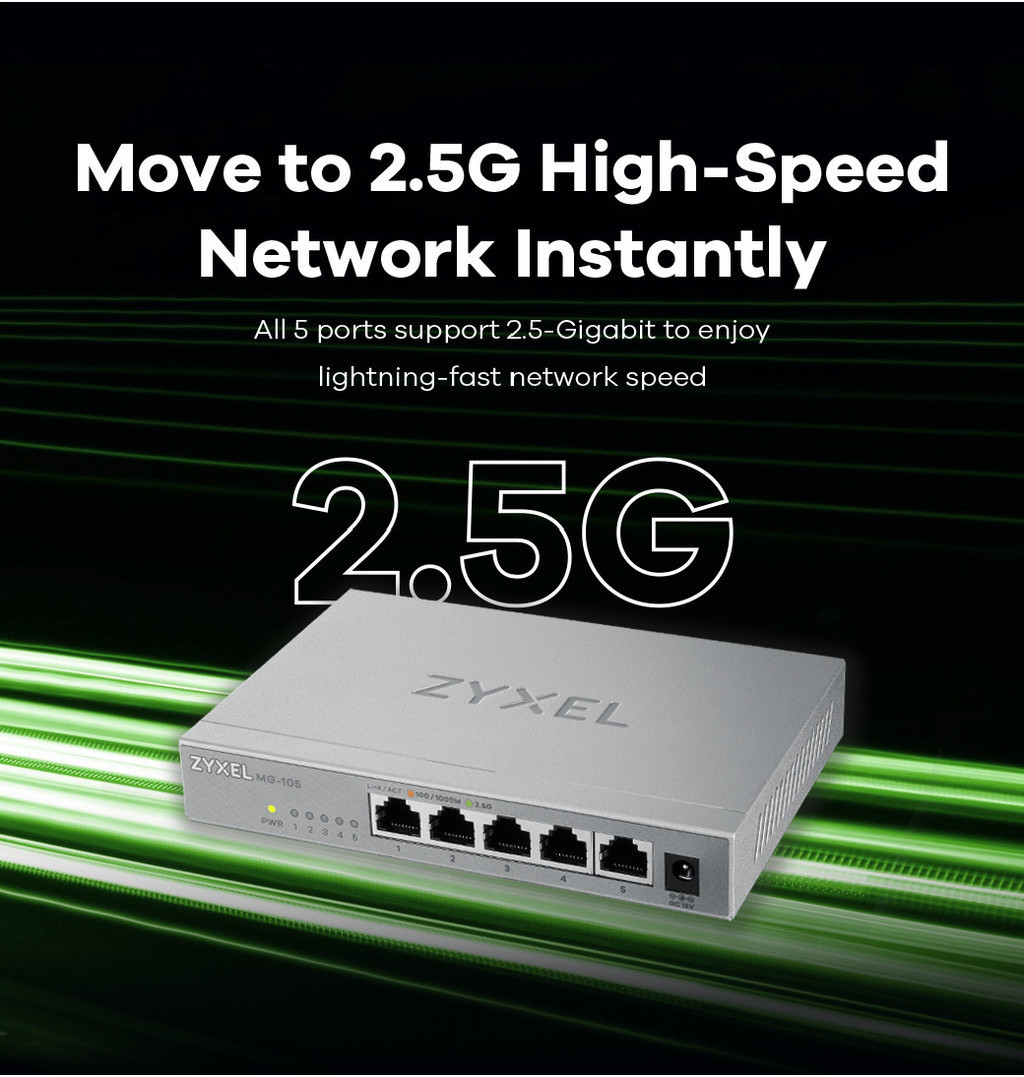 Zyxel MG-105 5-Port 2.5G Multi-Gigabit Unmanaged Switch 2.5Gbps ...