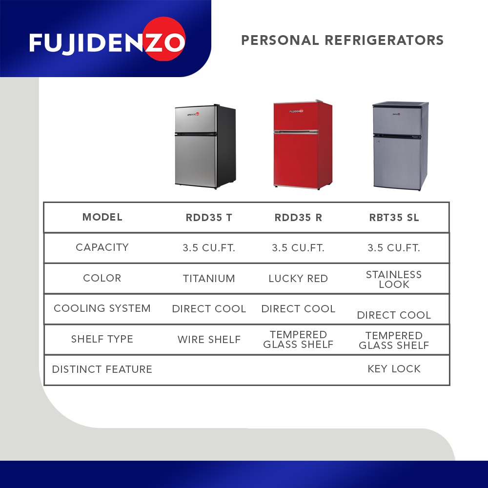 Fujidenzo 3.5 cu. ft. Two Door Personal Refrigerator RDD35 T (Titanium