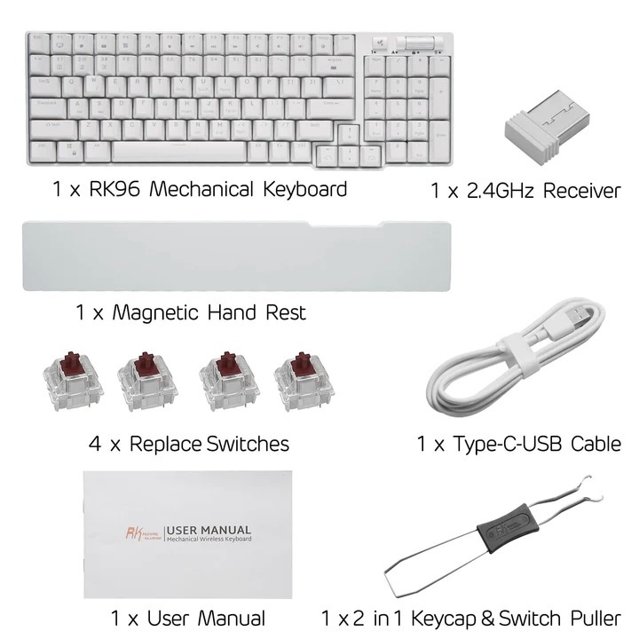 Royal Kludge RK RK96 Tri-Mode 96 Keys Mechanical Gaming Keyboard with ...