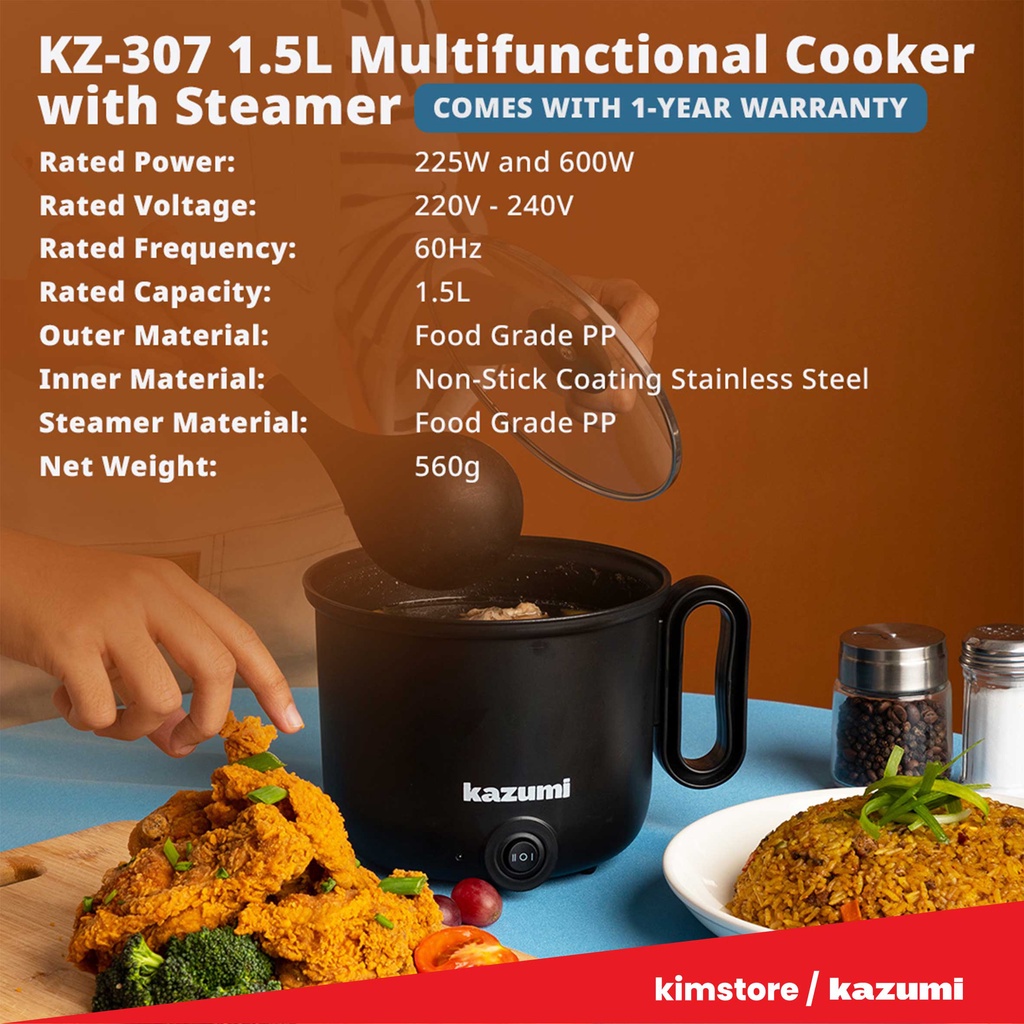 Kazumi KZ-307 1.5L Multifunctional Cooker with Steamer | Shopee Philippines