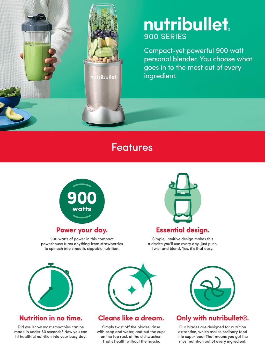 Nutribullet 900 Blender Ice Crushing Nutrition Extractor Safety Lock