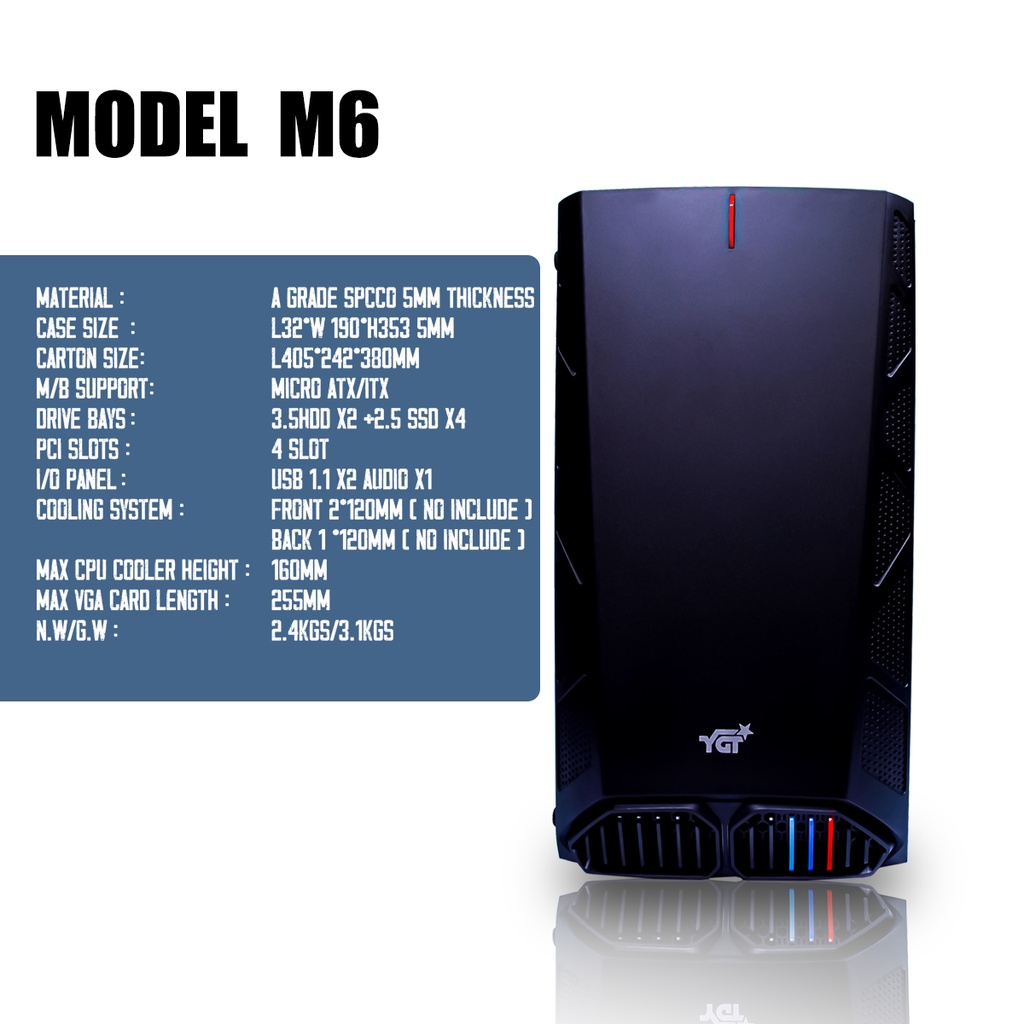 YGT M6 BMW Black White Tempered Glass Gaming PC Desktop Case M-ATX MINI ...