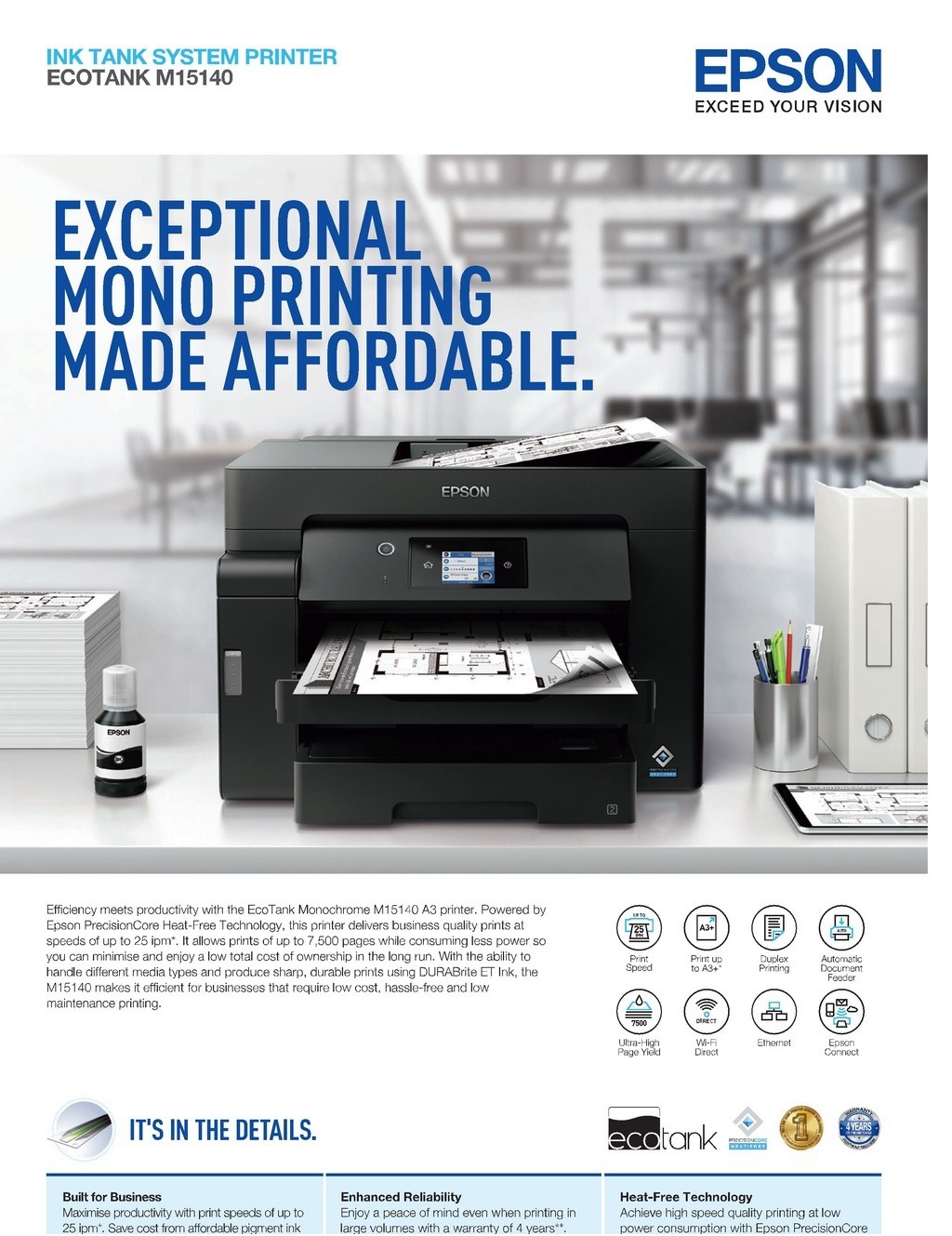 Epson EcoTank Monochrome M15140 A3 Wi-Fi Duplex All-in-One Ink Tank ...