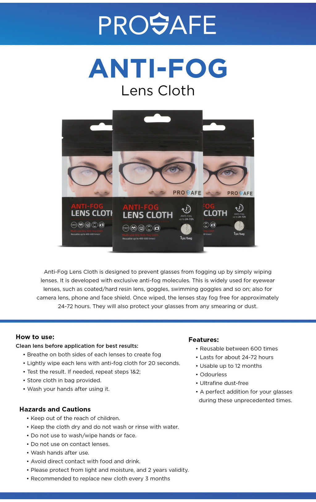 ProSafe Anti-Fog Wiper (Bacterial Microfiber Cloth) Accessories