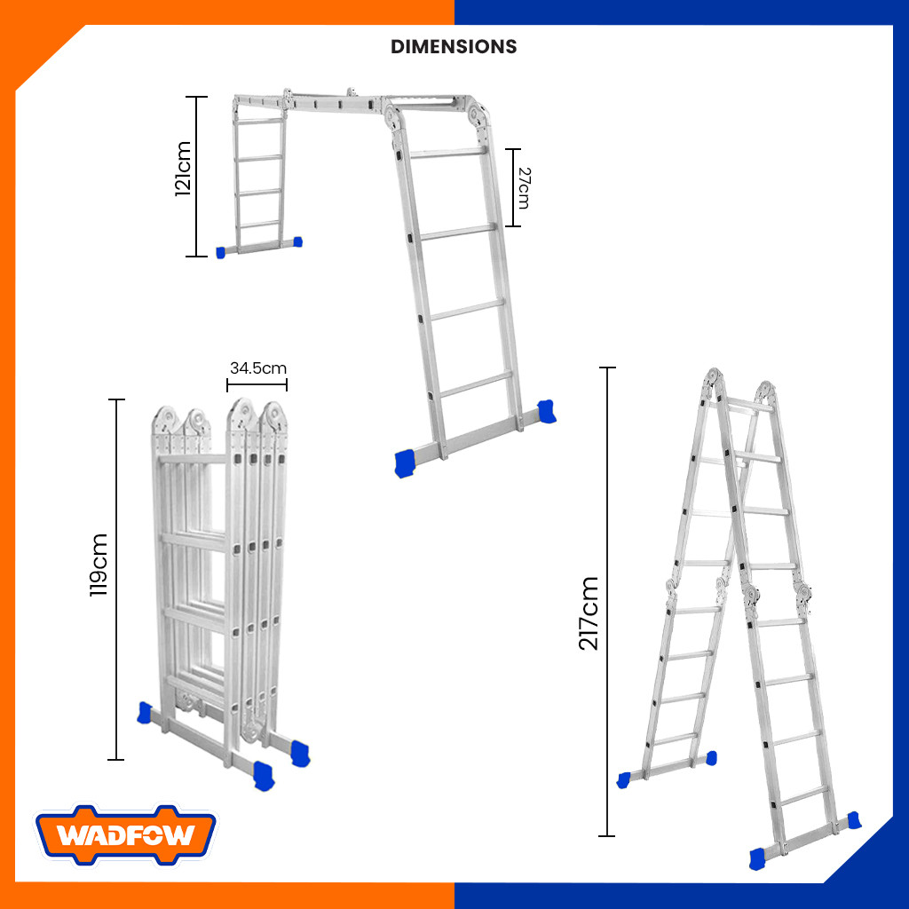 Wadfow Multi-Purpose Aluminum Ladder Step rise 270mm X 4550mm X 2170mm ...