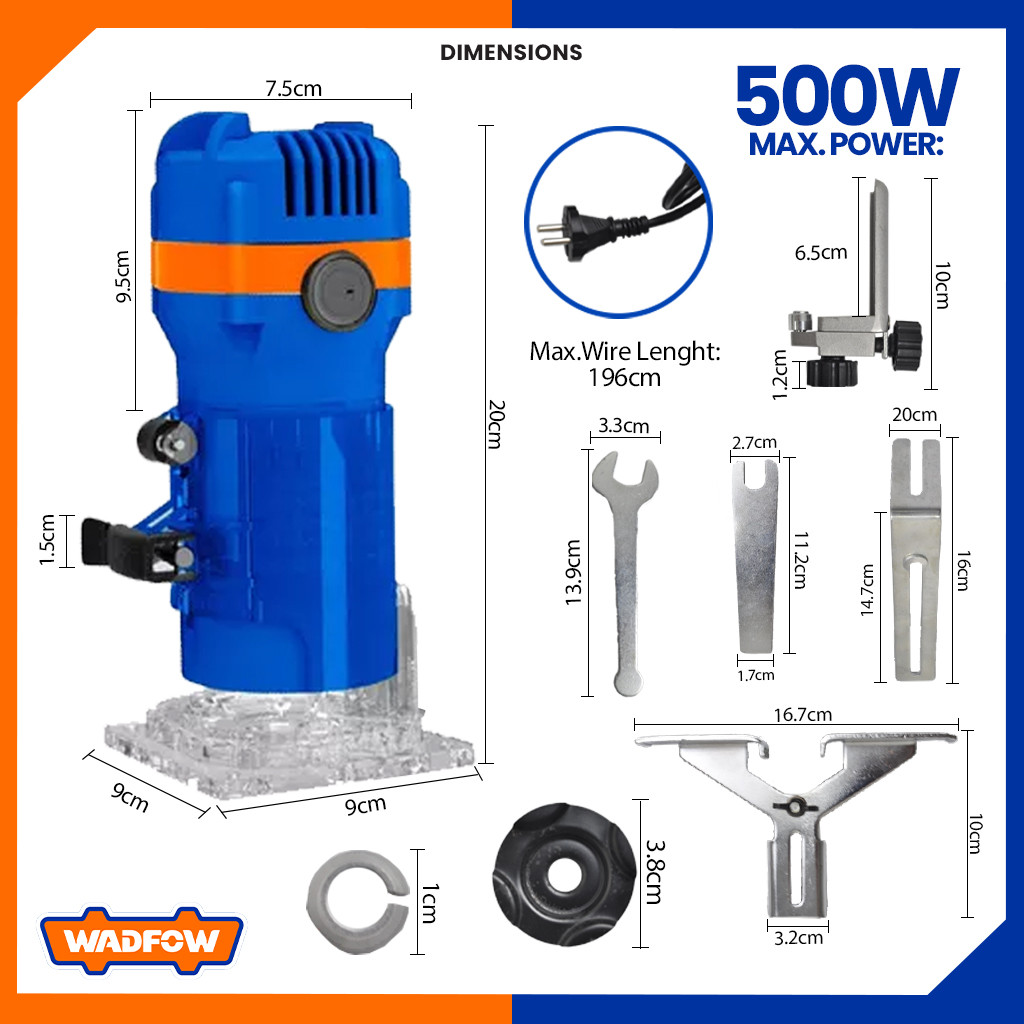Wadfow Laminate Palm Wood Cutter Router Trimmer 500watts WLT155001 (WPT ...