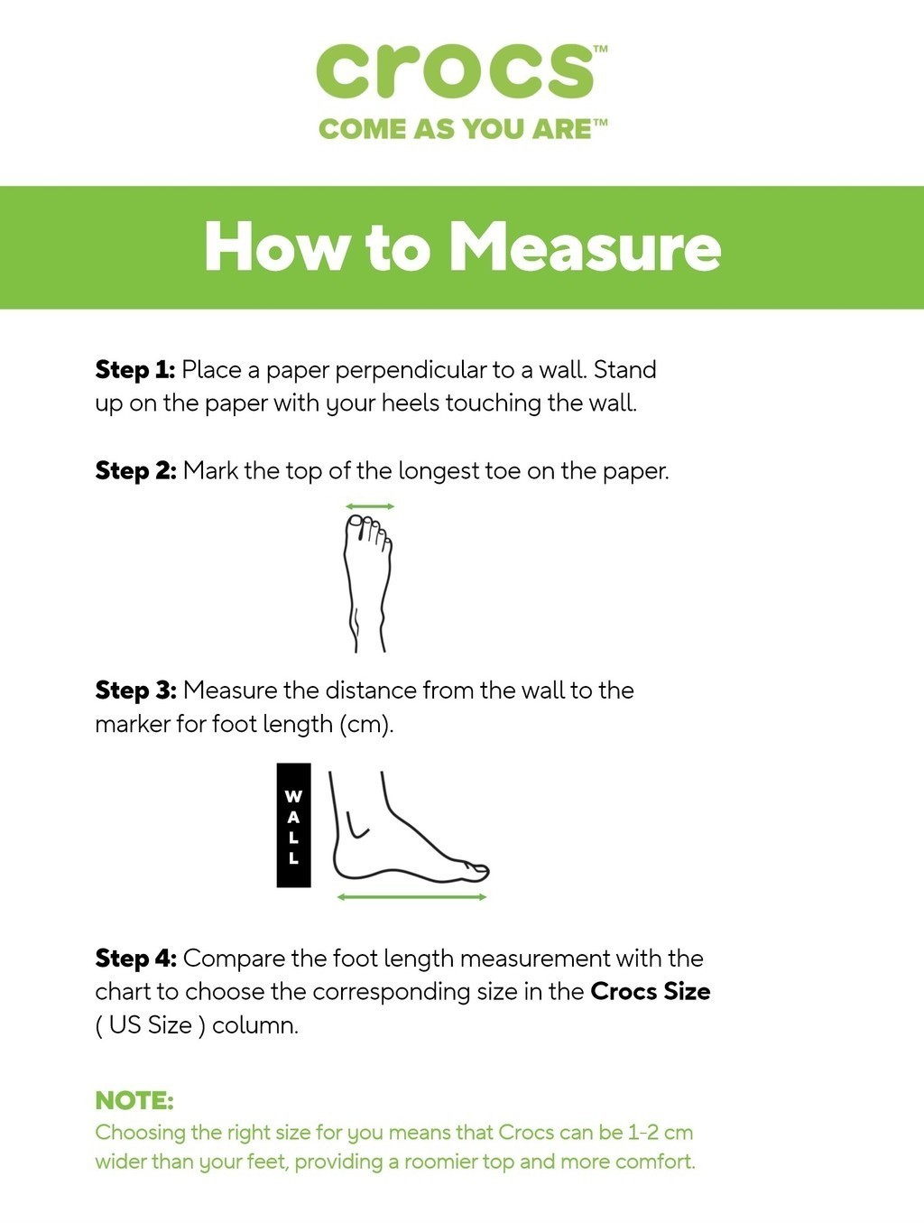Size Guide How To Fit Crocs Crocs Fit Guide Half Sizes In Crocs